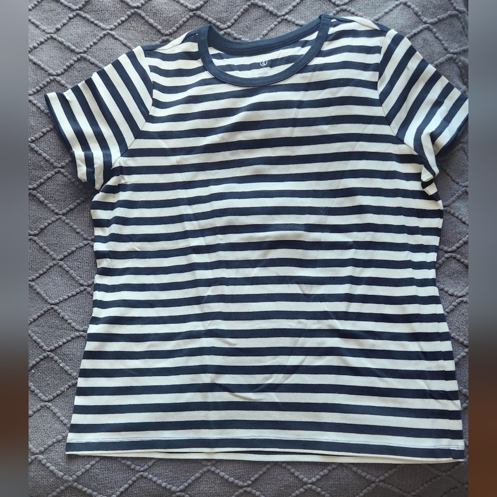Lands End Womens XLP Navy Blue & White Striped Shirt